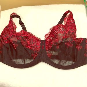 Black lace with red embroidery bra